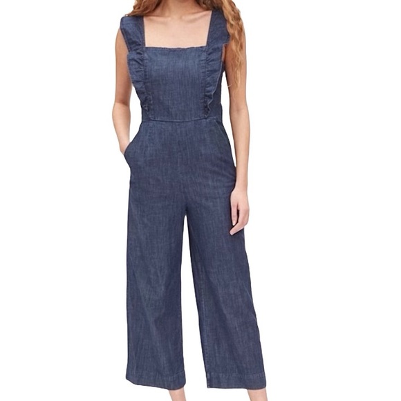 GAP Pants - Gap Ruffle Apron Wide Leg Jumpsuit Indigo Size 00